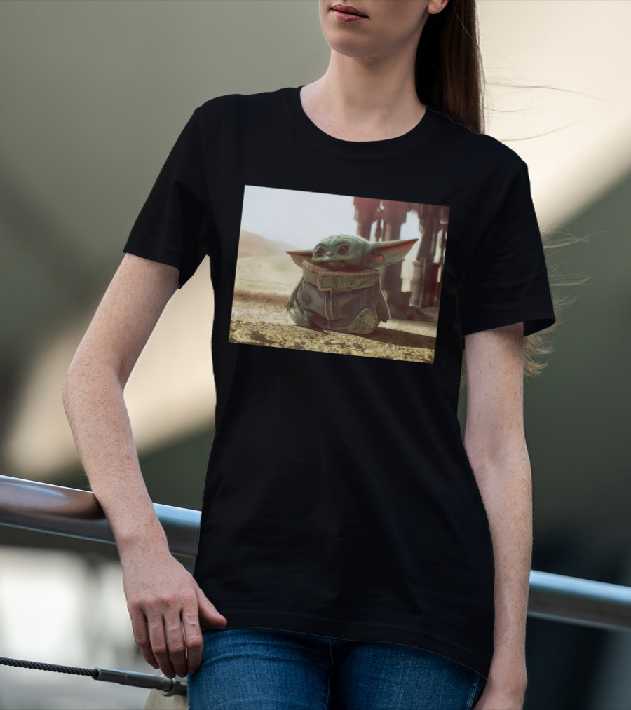 The Child Square Mandalorian Baby Yoda On Tatooine Desert T-Shirt