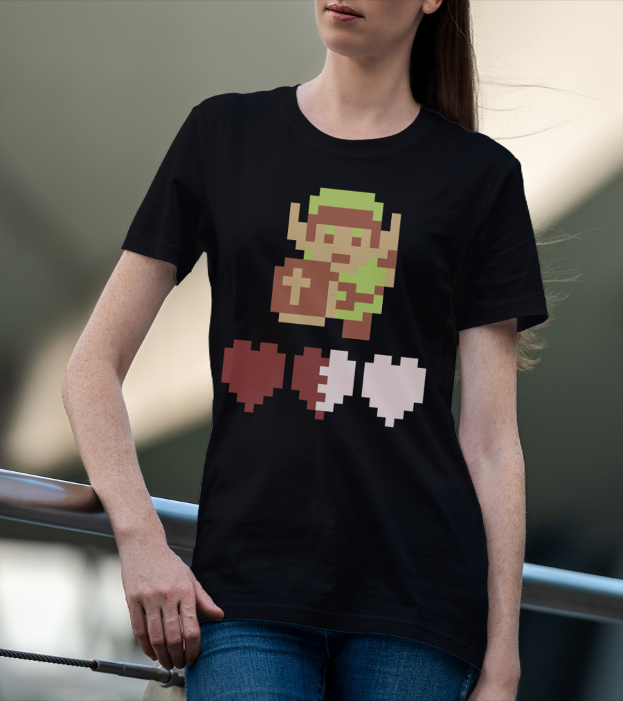 The Legend Of Zelda Link Pixel Art With Heart Containers T-Shirt
