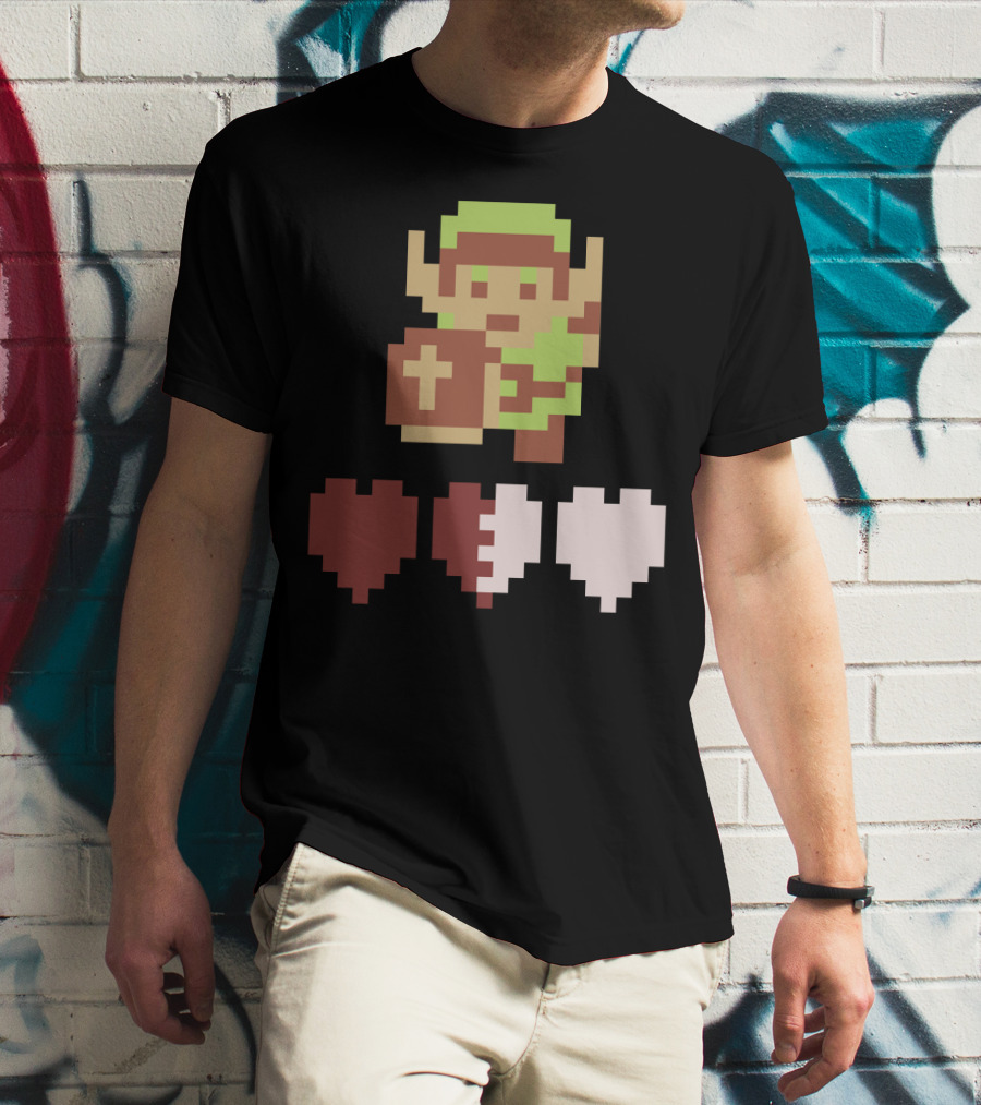 The Legend Of Zelda Link Pixel Art With Heart Containers T-Shirt