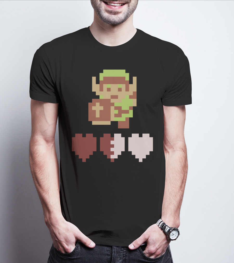 The Legend Of Zelda Link Pixel Art With Heart Containers T-Shirt