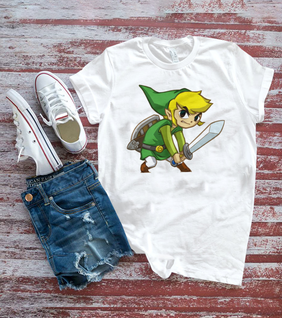The Legend Of Zelda Link Holding Sword In Green Tunic And Hat T-Shirt