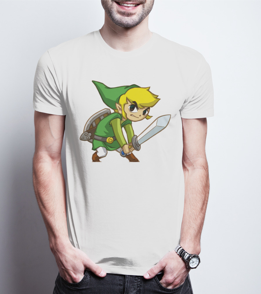 The Legend Of Zelda Link Holding Sword In Green Tunic And Hat T-Shirt
