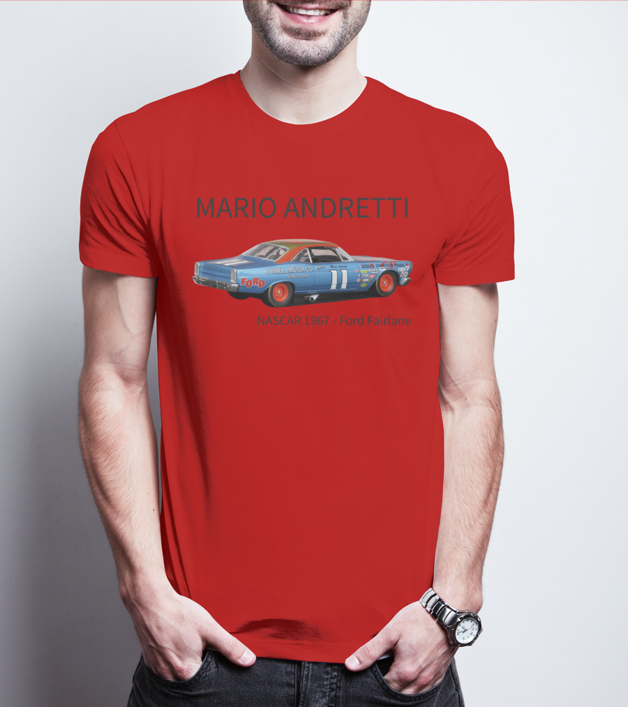 Mario Andretti 1967 NASCAR Ford Fairlane Holman Moody Racing Car Model T-Shirt