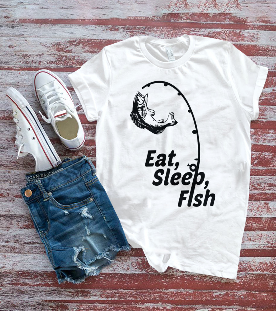 Eat Sleep Fish Fishing Rod And Jumping Fish T-Shirt