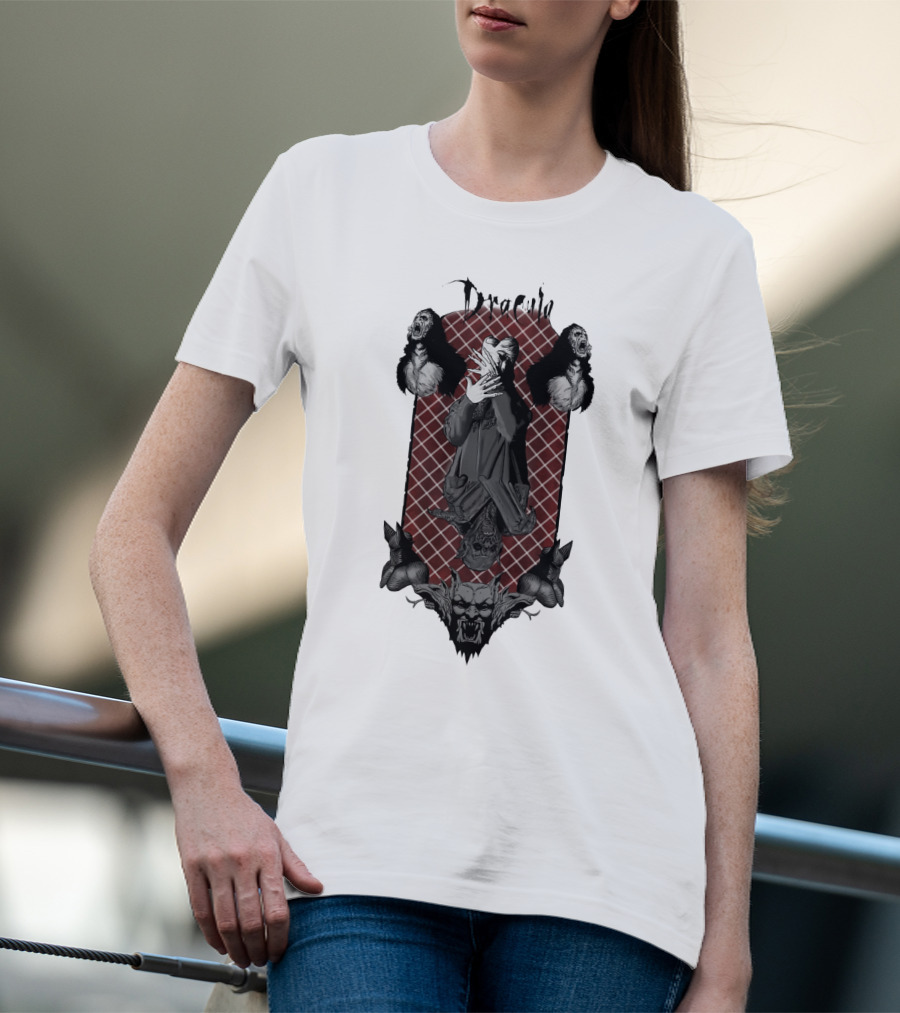 Dracula Gothic Vampires With Gothic Skull And Bats T-Shirt