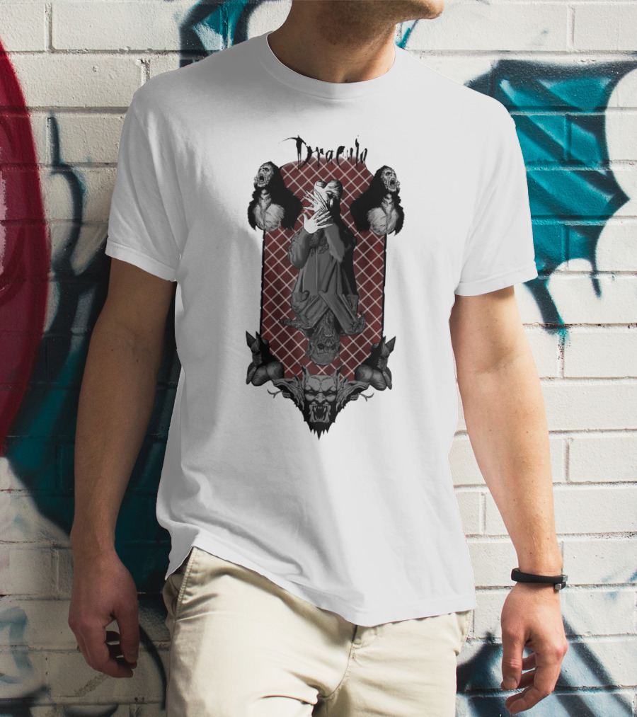 Dracula Gothic Vampires With Gothic Skull And Bats T-Shirt