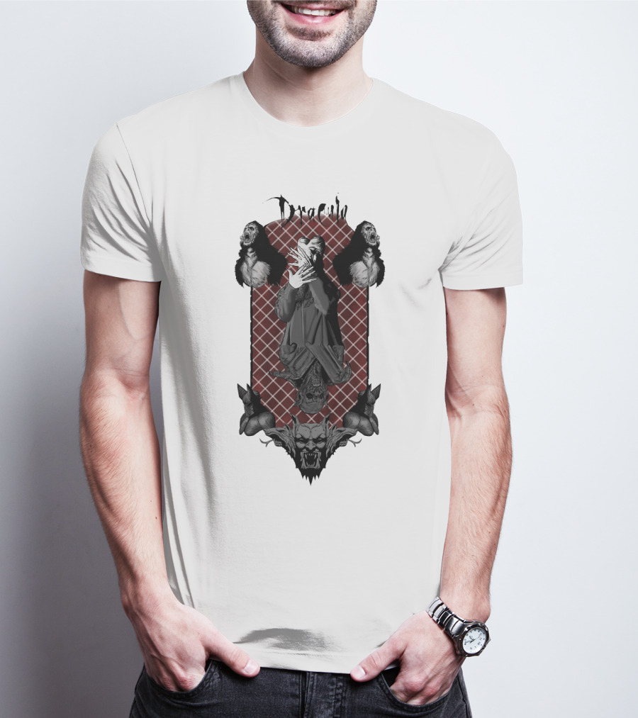 Dracula Gothic Vampires With Gothic Skull And Bats T-Shirt