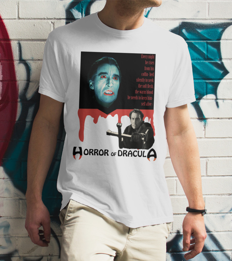 Every Night He Rises From His Coffin-Bed To Seek Blood Horror Of Dracula T-Shirt