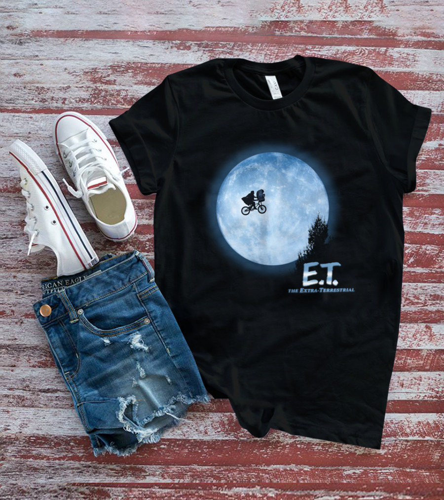 E.T. The Extra-Terrestrial Bicycle Silhouette Against Full Moon T-Shirt