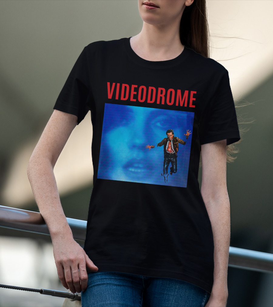 Videodrome Blue Screen Face And Man Jumping T-Shirt