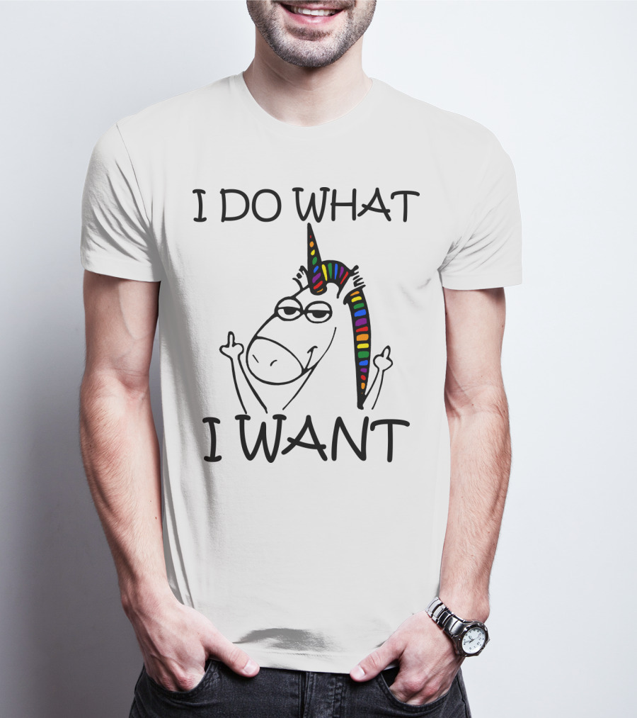 I Do What I Want Unicorn Rainbow Middle Finger T-Shirt