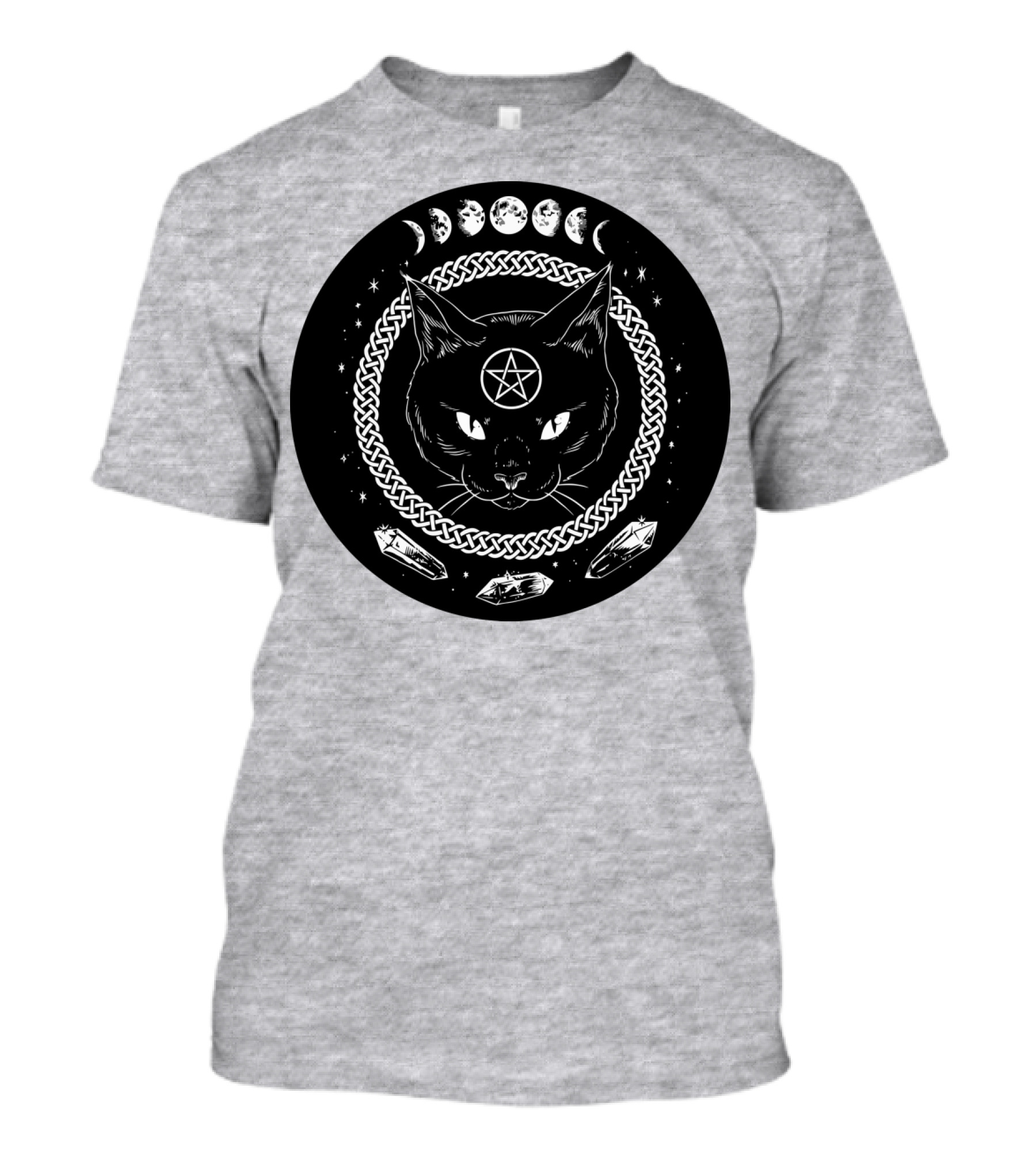 Cat Moon Magic Pentacle Phases Crystals Lunar Cycle T-Shirt