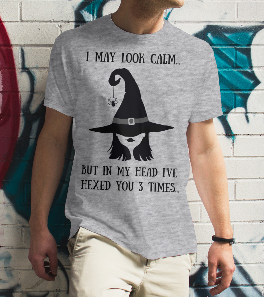 I May Look Calm But In My Head I've Hexed You 3 Times Witch Hat And Spider T-Shirt