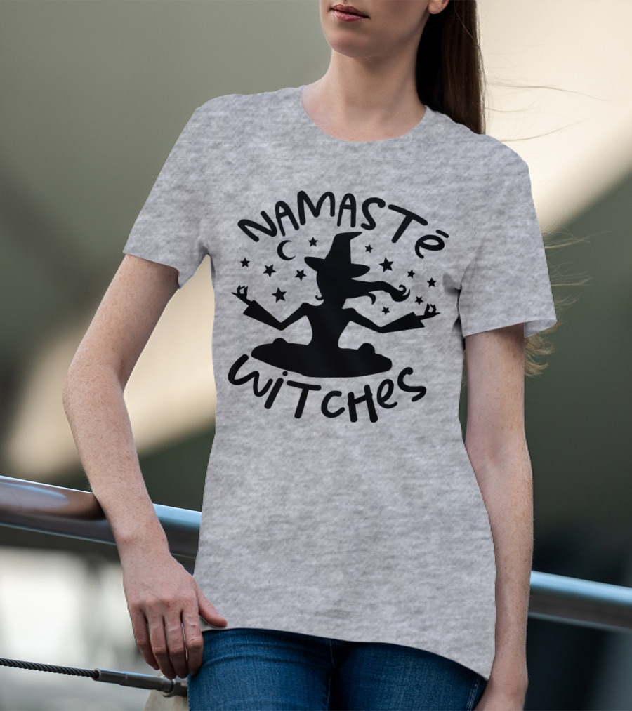 Namaste Witches Silhouette With Hat And Stars T-Shirt