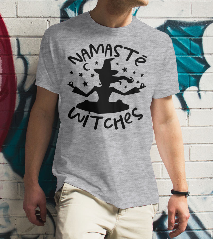 Namaste Witches Silhouette With Hat And Stars T-Shirt