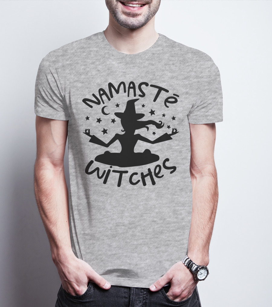 Namaste Witches Silhouette With Hat And Stars T-Shirt