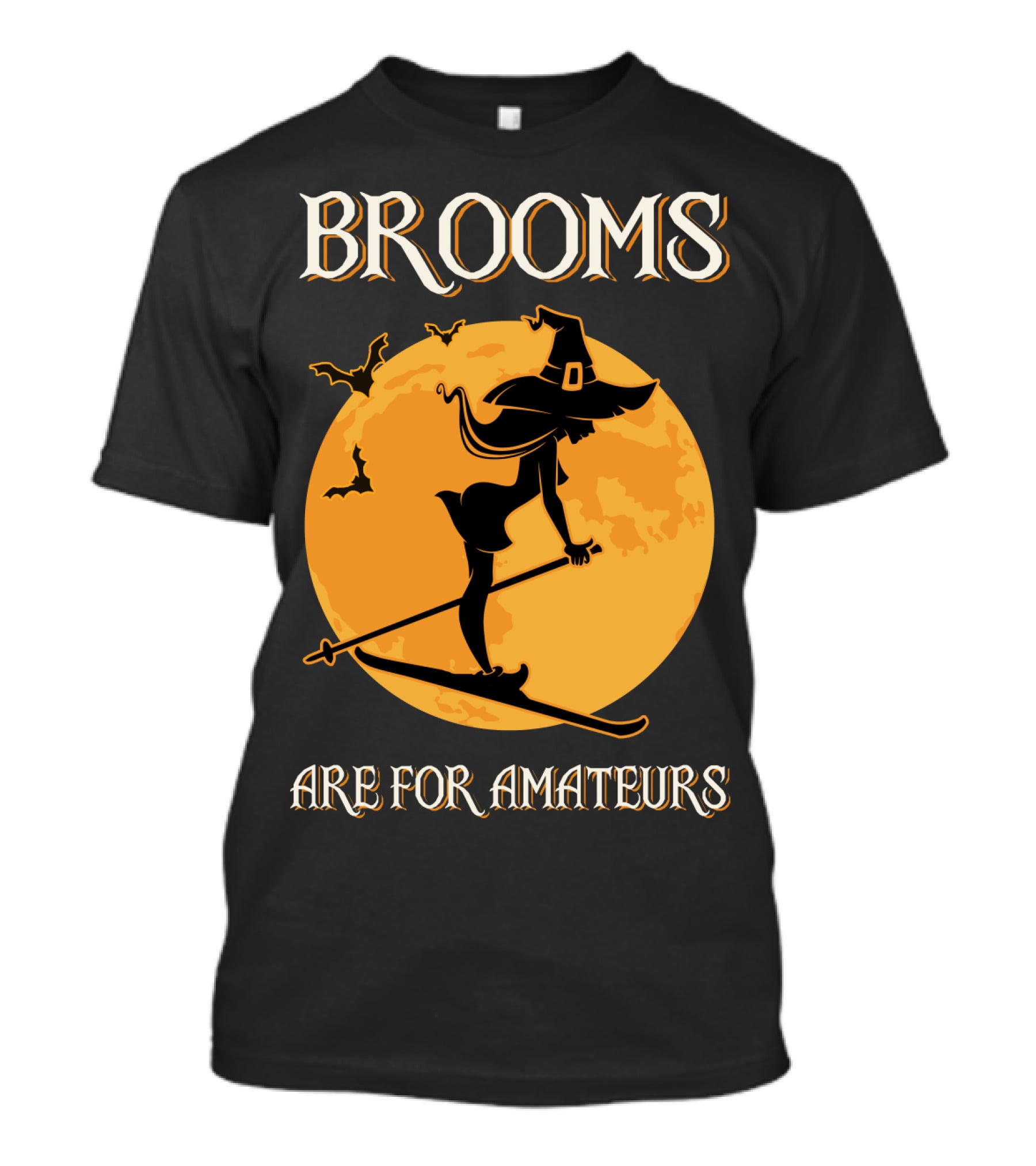 Brooms Are For Amateurs Witch Skiing Silhouette Halloween Moon T-Shirt