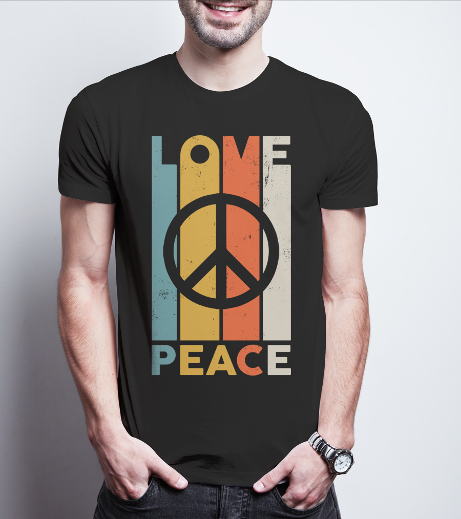 LOVE Peace Sign Vintage Stripes T-Shirt
