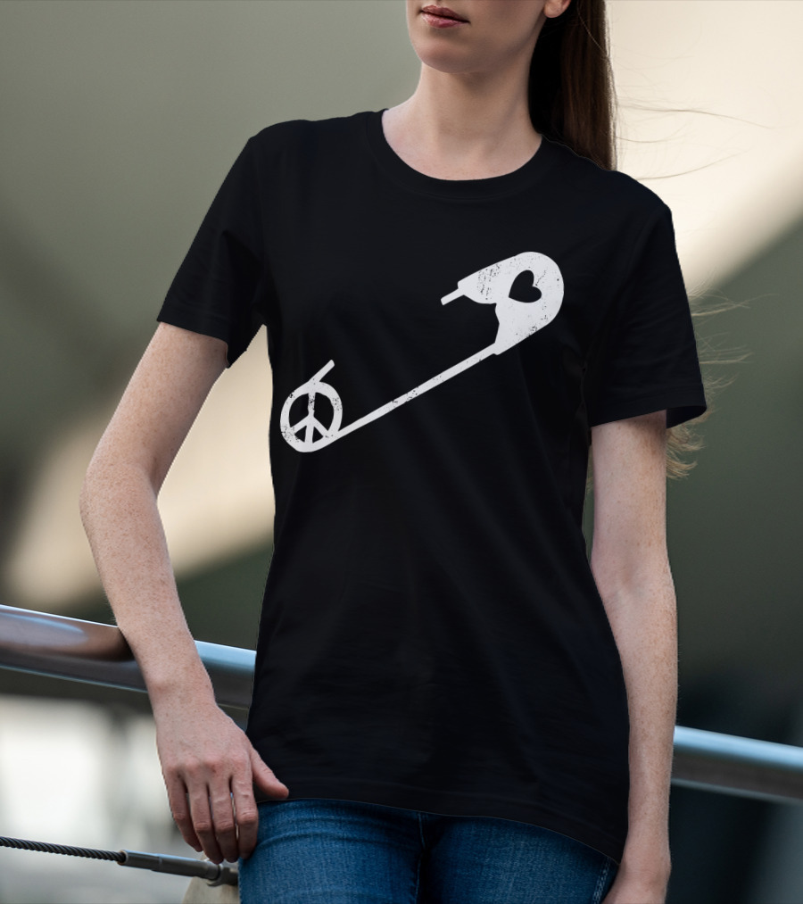 Peace Heart Safety Pin T-Shirt