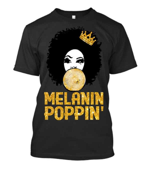 Melanin Poppin' Afro Queen Gold Bubblegum Crown T-Shirt