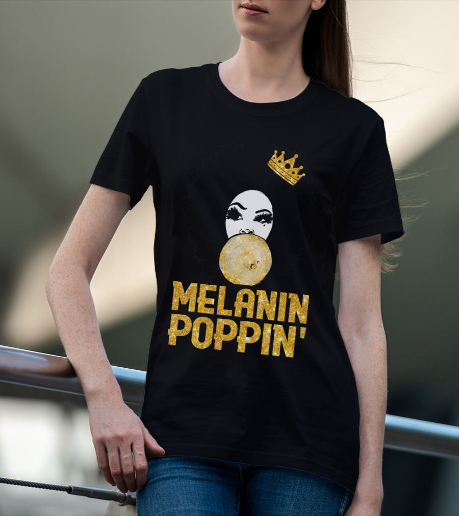 Melanin Poppin' Afro Queen Gold Bubblegum Crown T-Shirt