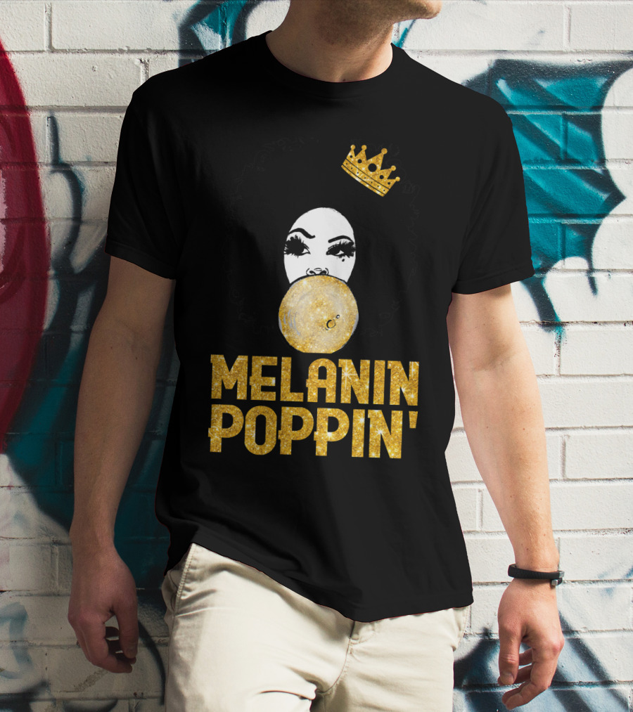 Melanin Poppin' Afro Queen Gold Bubblegum Crown T-Shirt