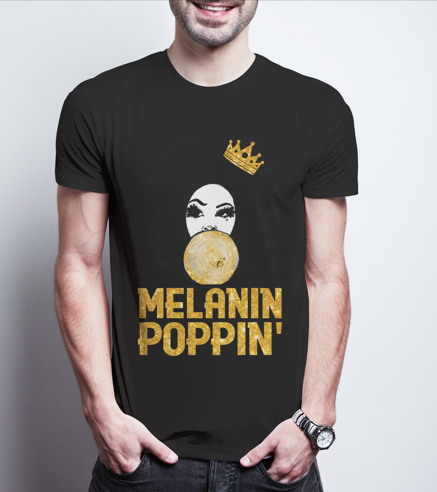 Melanin Poppin' Afro Queen Gold Bubblegum Crown T-Shirt