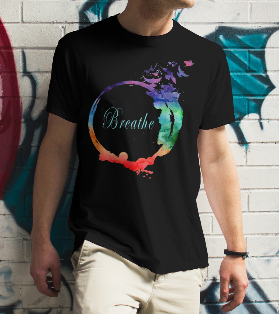 Breathe Cool Heavenly Breath Nature Yoga Watercolor Mandala T-Shirt