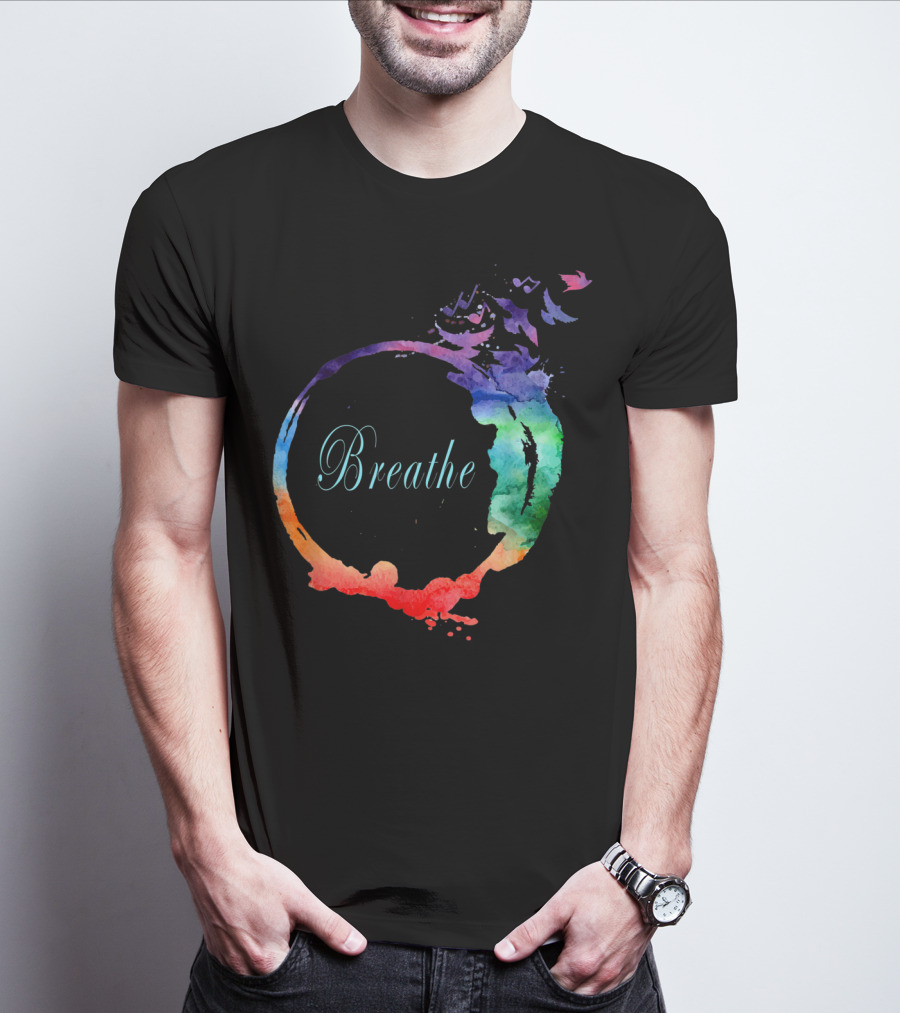 Breathe Cool Heavenly Breath Nature Yoga Watercolor Mandala T-Shirt