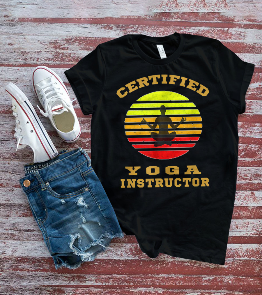 Certified Yoga Instructor Retro Sunset Meditating T-Shirt