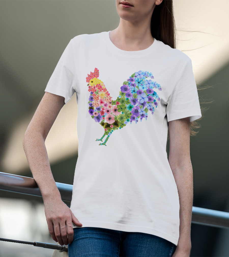 CHICKEN Flower Patterned Rooster With Vibrant Floral Colors T-Shirt