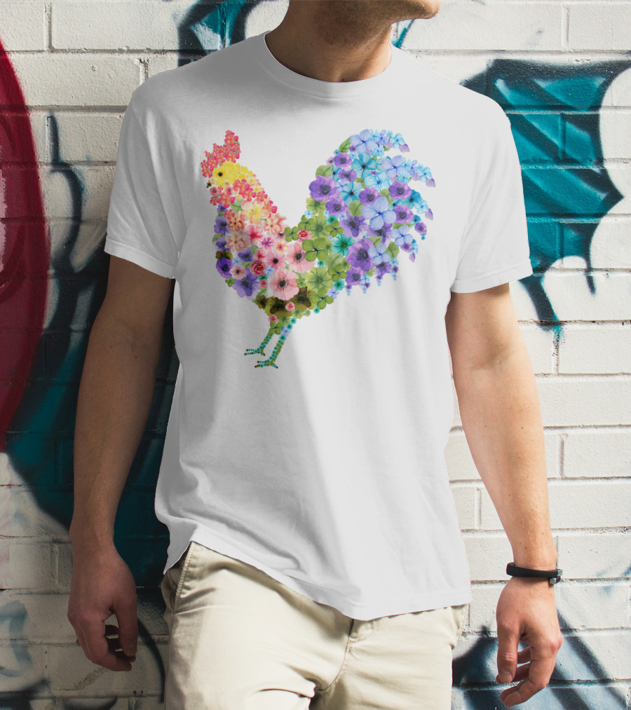 CHICKEN Flower Patterned Rooster With Vibrant Floral Colors T-Shirt