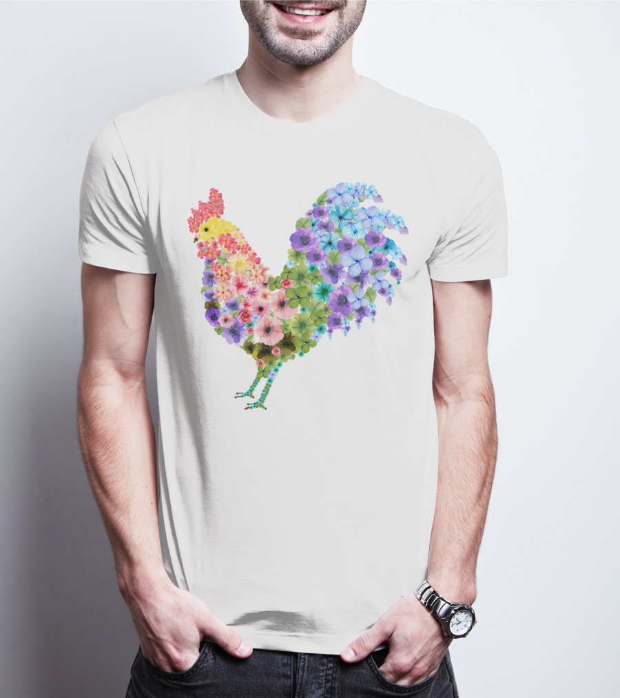 CHICKEN Flower Patterned Rooster With Vibrant Floral Colors T-Shirt