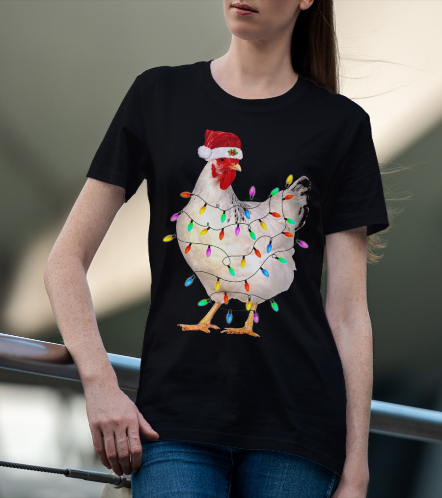CHICKEN LIGHT CHRISTMAS SANTA HAT STRING LIGHTS T-Shirt