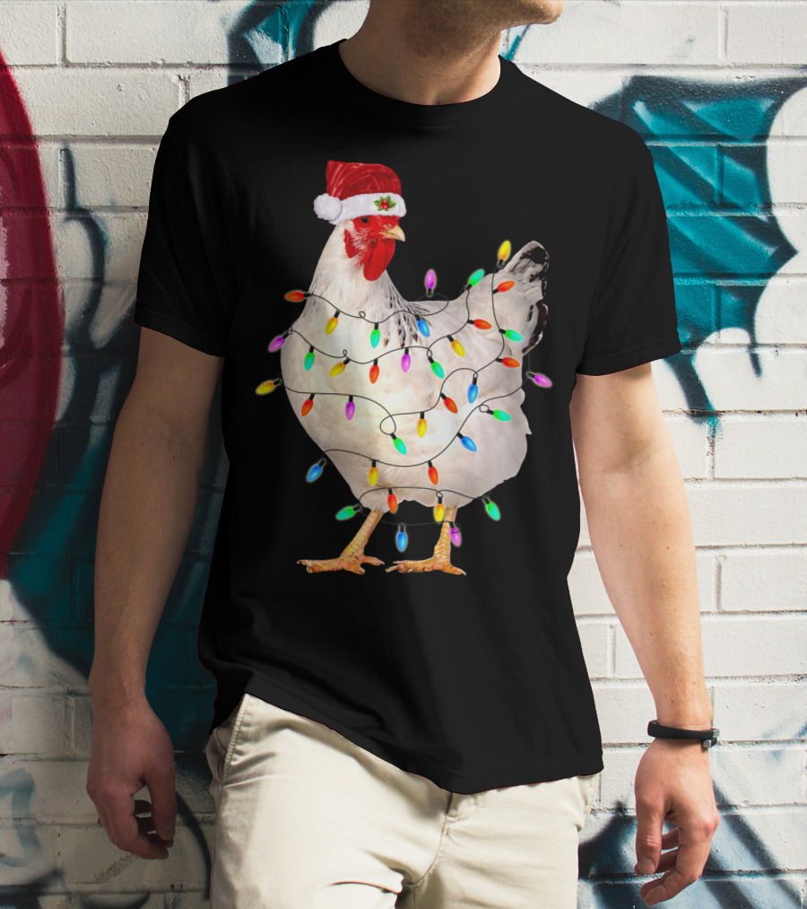CHICKEN LIGHT CHRISTMAS SANTA HAT STRING LIGHTS T-Shirt