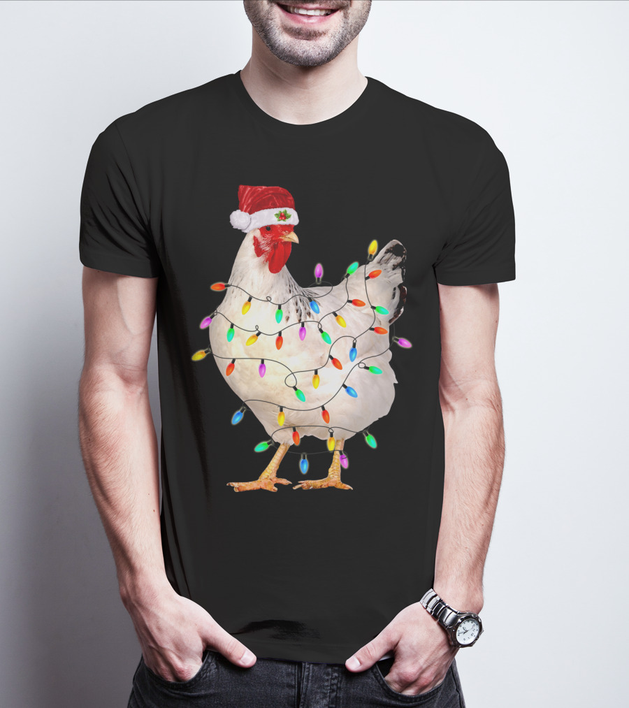 CHICKEN LIGHT CHRISTMAS SANTA HAT STRING LIGHTS T-Shirt