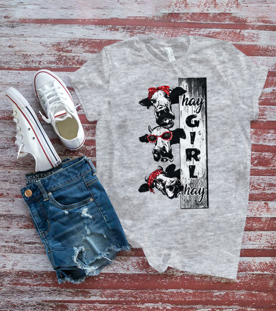 Hay GIRL Hay Cow Trio Red Bandana And Glasses T-Shirt