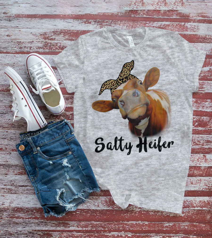 Salty Heifer Leopard Headband Cow T-Shirt