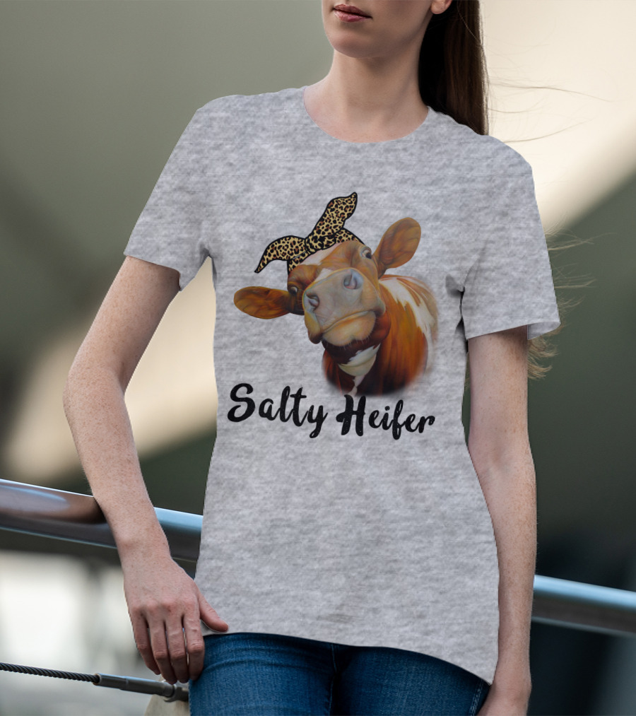 Salty Heifer Leopard Headband Cow T-Shirt