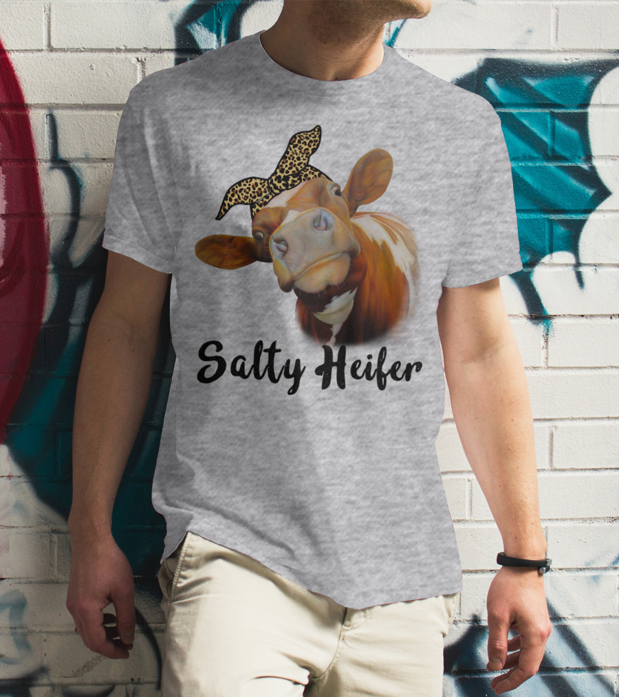 Salty Heifer Leopard Headband Cow T-Shirt