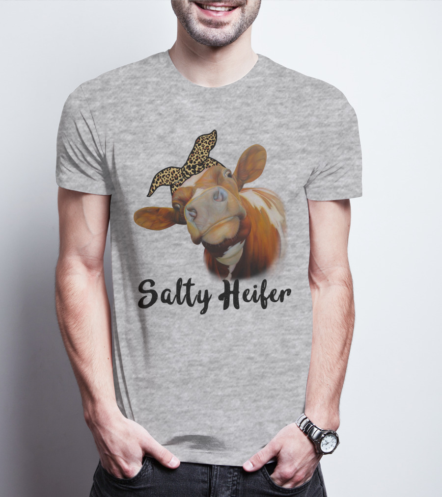 Salty Heifer Leopard Headband Cow T-Shirt
