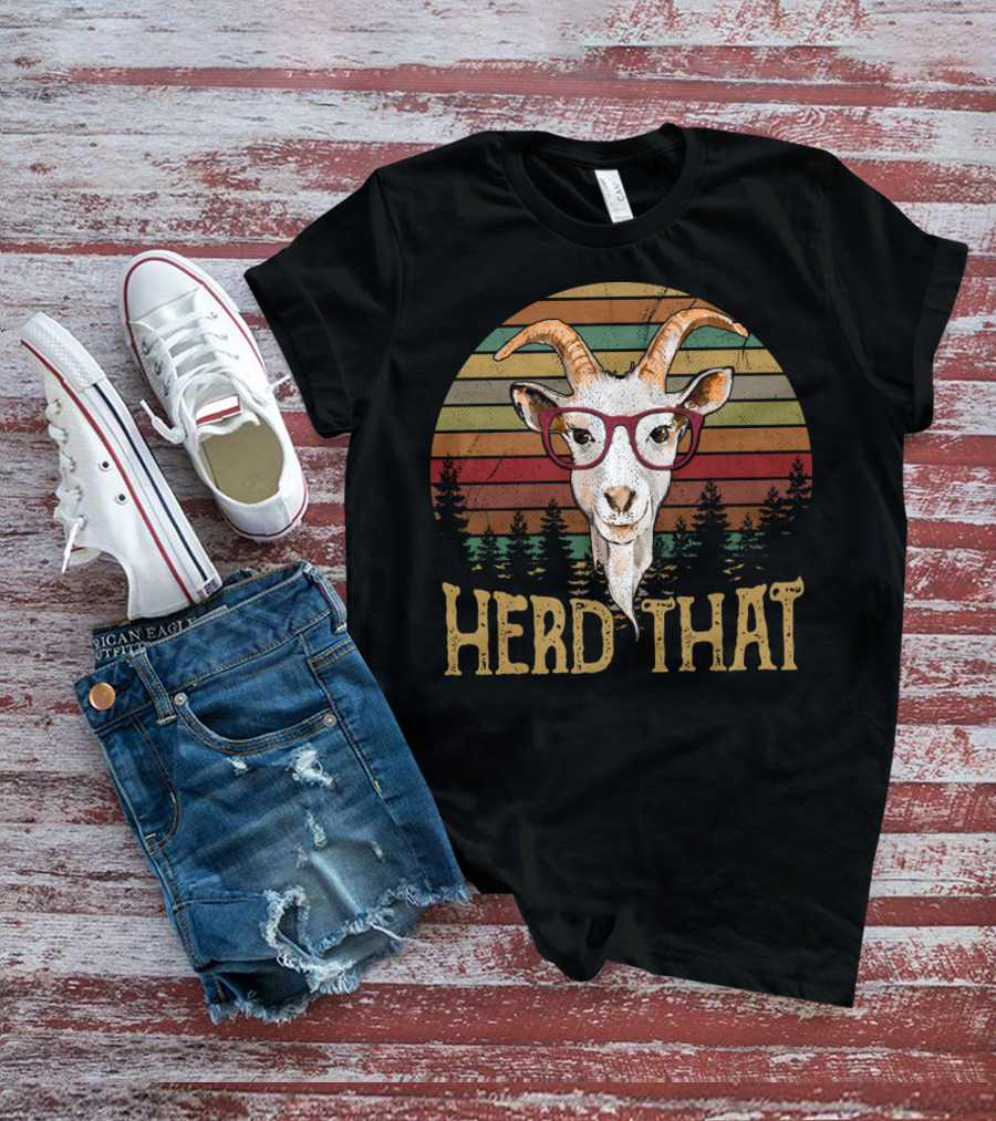 Goat Herd That Retro Style Glasses Forest Silhouette Vintage T-Shirt