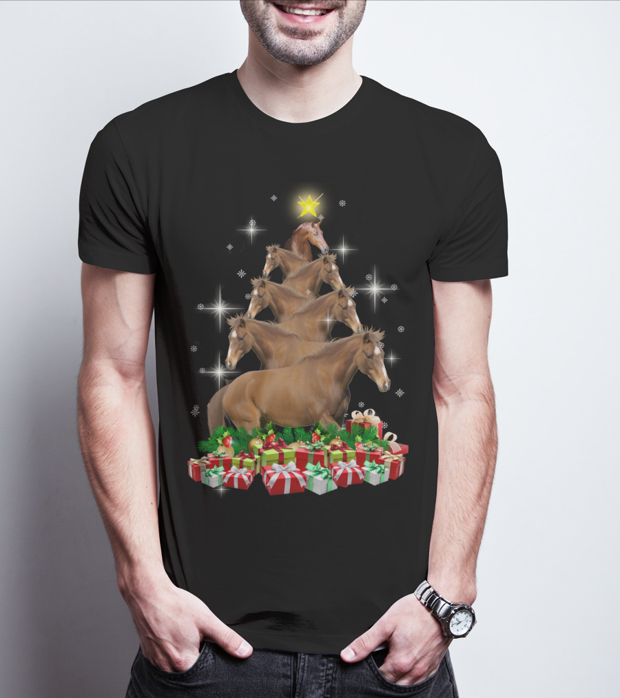 Horse Christmas Tree With Star And Gifts T-Shirt