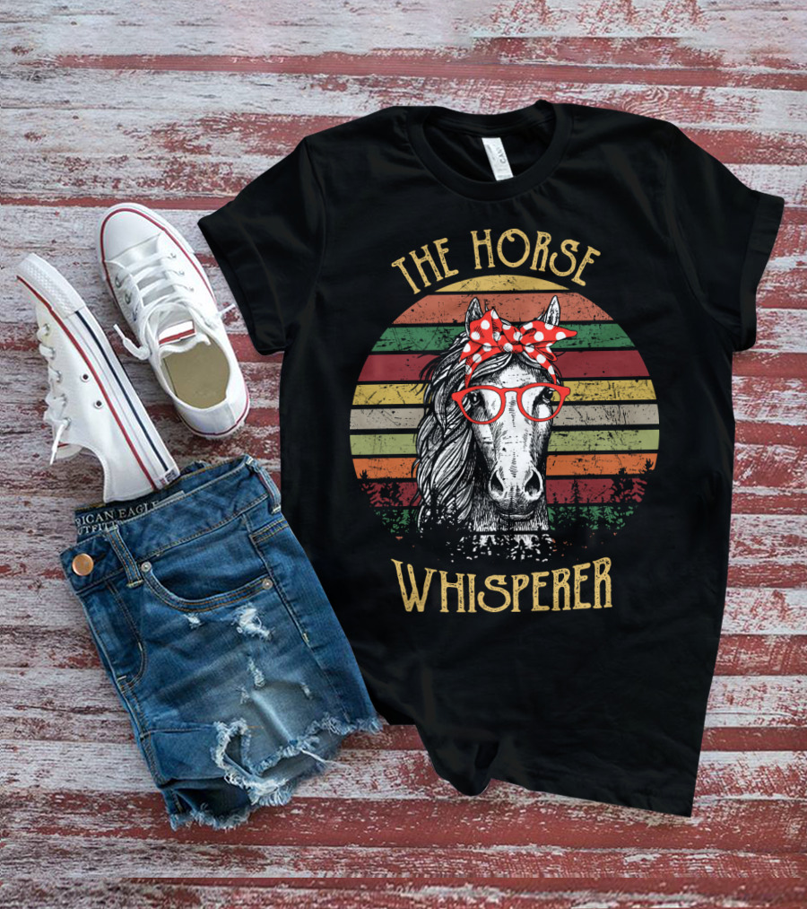 The Horse Whisperer Vintage Style Retro Stripes Horse With Glasses And Bow T-Shirt