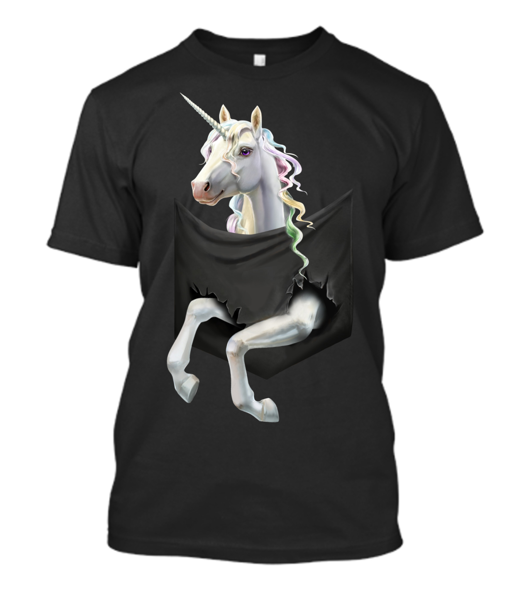 Unicorn Peeking From Torn Pocket T-Shirt