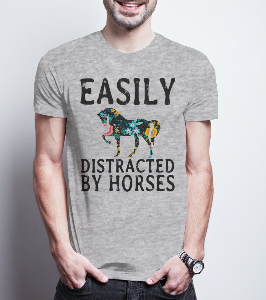 Easily Distracted By Horses Floral T-Shirt