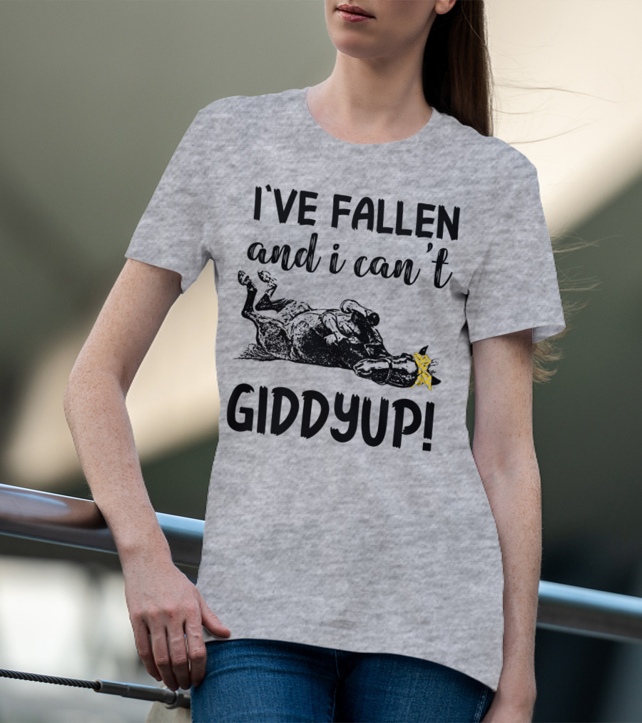 I've Fallen And I Can't Giddyup I've Fallen Cow With Yellow Bow T-Shirt