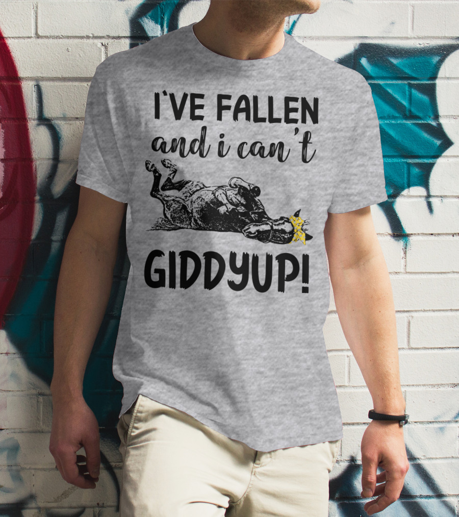 I've Fallen And I Can't Giddyup I've Fallen Cow With Yellow Bow T-Shirt