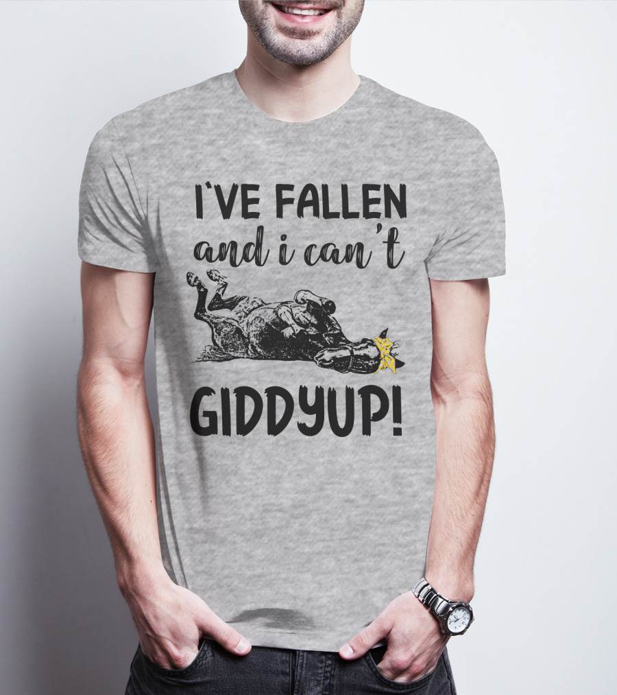 I've Fallen And I Can't Giddyup I've Fallen Cow With Yellow Bow T-Shirt