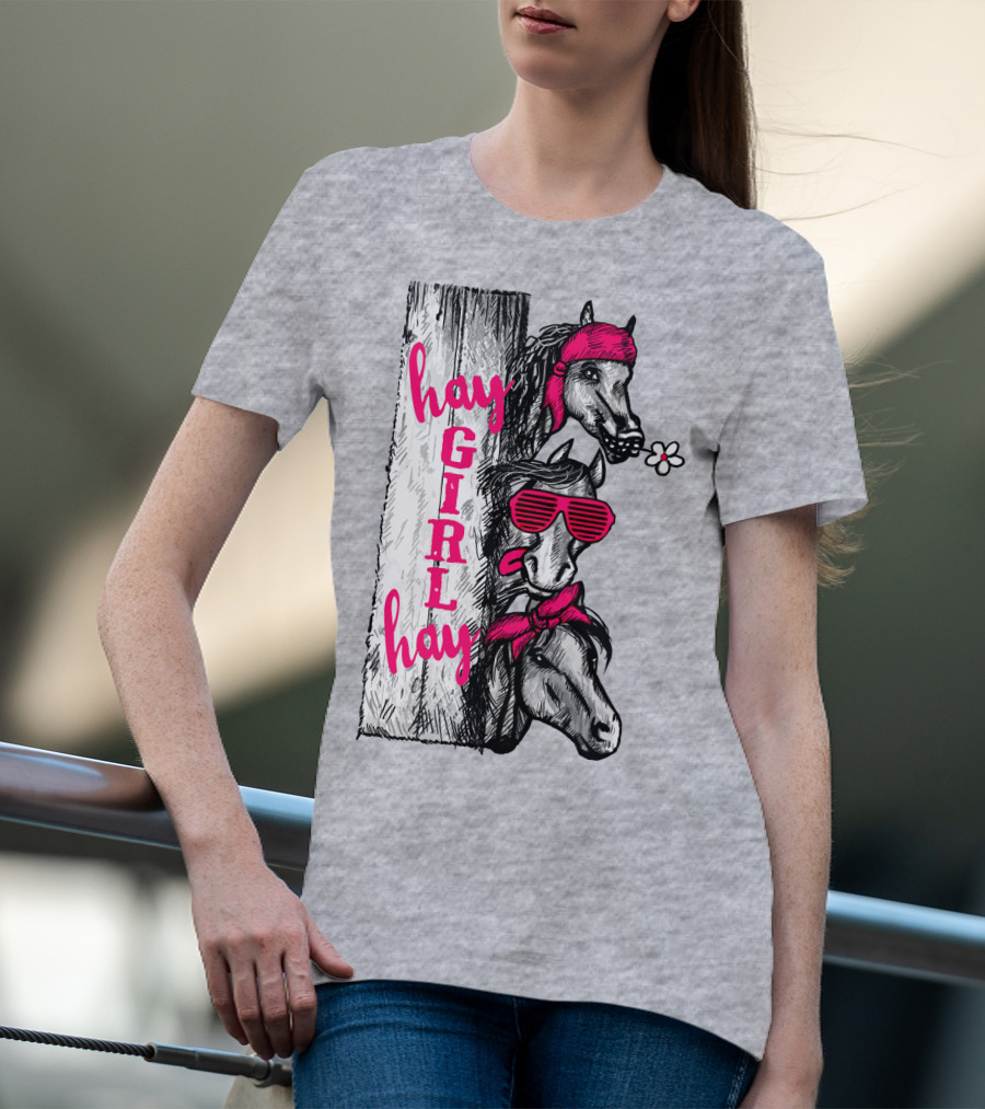Hay GIRL Hay Funny Horse Trio With Bandanas And Sunglasses T-Shirt